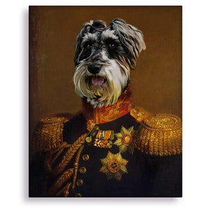 Aangepaste portretten van huisdieren, handgeschilderde hondenportretten, kleurrijke hondenportretten, hondenhoofd op menselijk lichaam, popart hondenbedrukt canvas