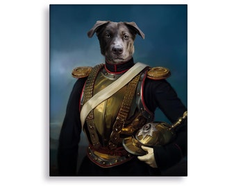Military Dog Portrait, Lieutenant Portrait, Dog Soldier Painting, Cavalry Pet Art, Gift for Pet Owner