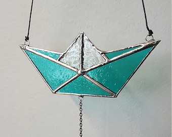 Stained Glass Origami Boat with Anchor