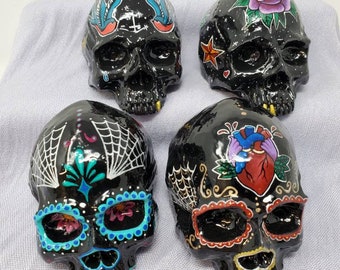 Hand Painted Tattoo Inspired Skull Collectible