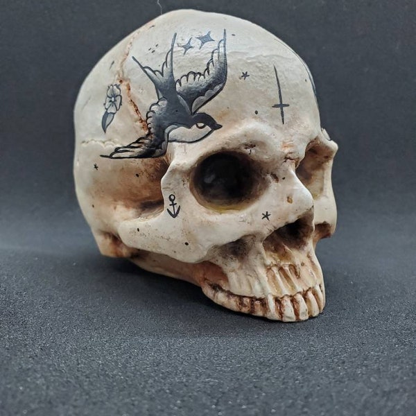 Replica Skull Collectible, Tattoo Art Inspired Traditional