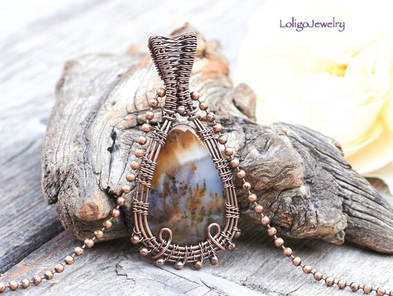 Dendritic Agate Necklace Wire Wrap Pendant Copper Jewelry | Etsy