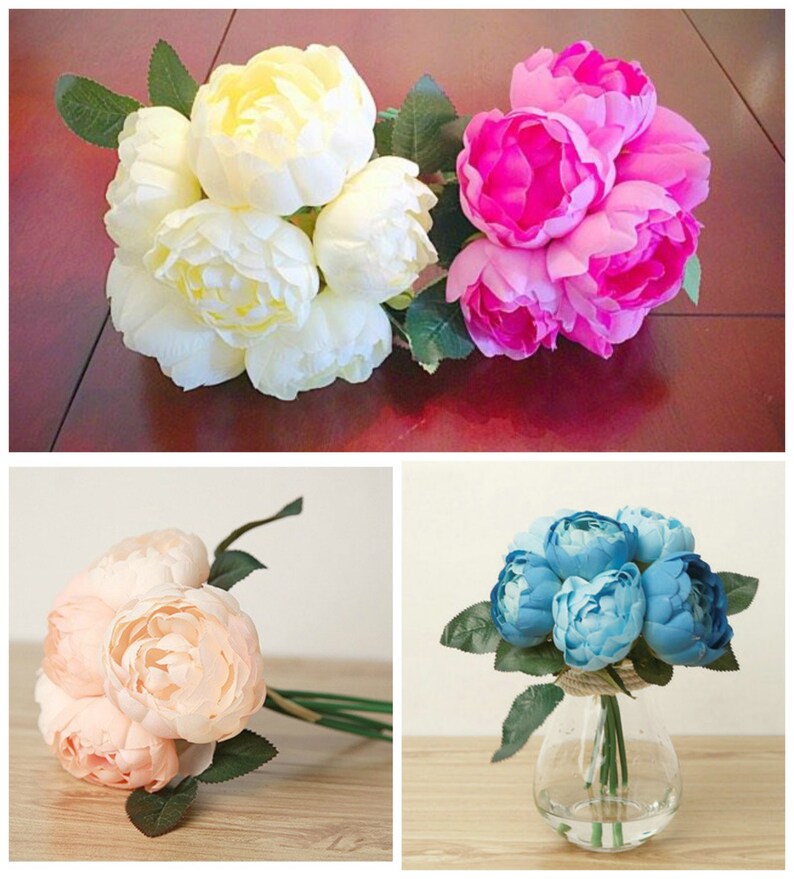 6 Blooms Peony Bouquet Silk Flowers Bridal Wedding Bouquet Party or Home Decorative Flower Arrangement Bridal Bouquet Table Centerpiece