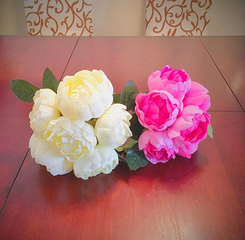 6 Blooms Peony Bouquet Silk Flowers Bridal Wedding Bouquet Party or Home Decorative Flower Arrangement Bridal Bouquet Table Centerpiece