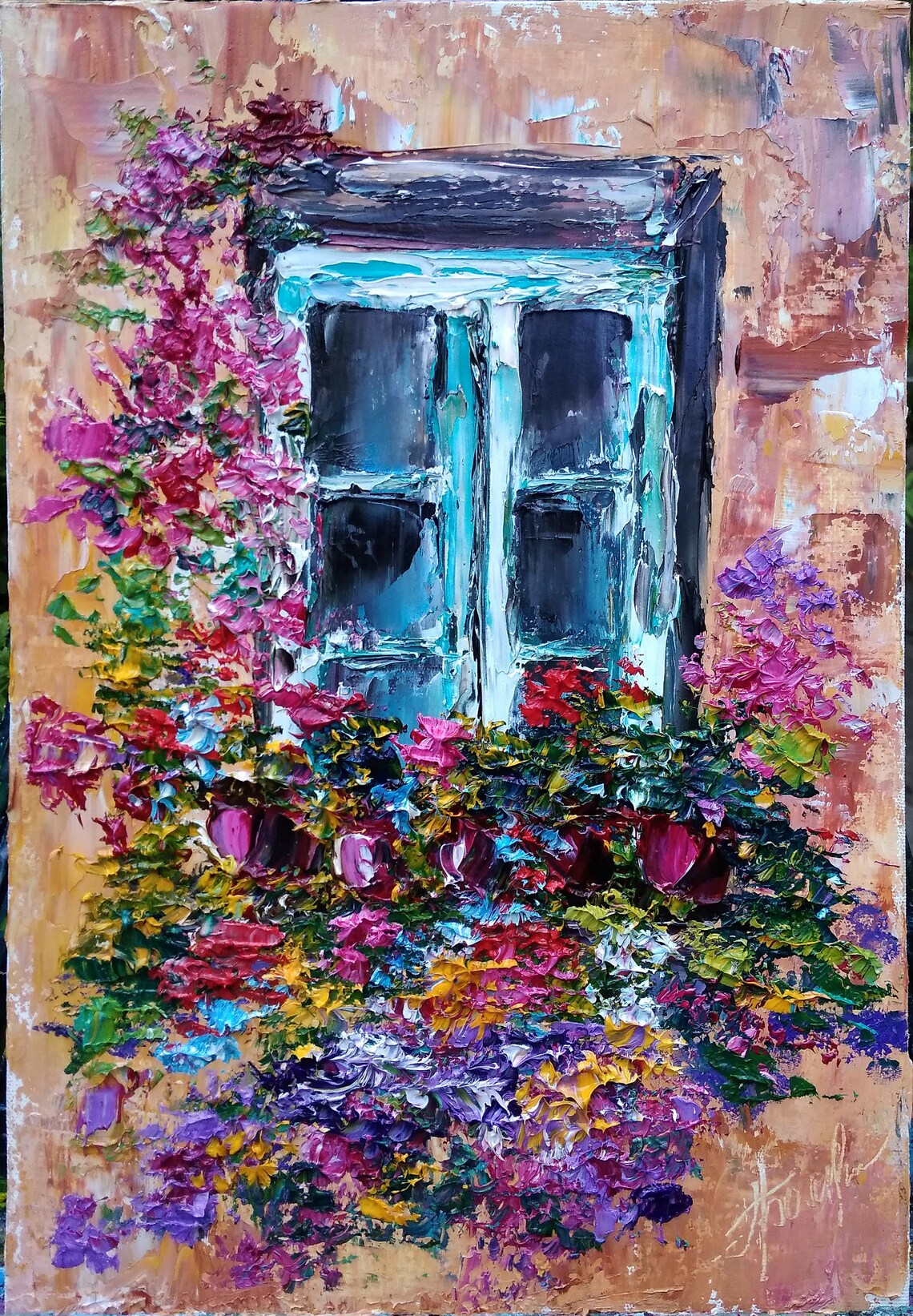 Window with Flowers Original Handmade Oil Painting on Etsy