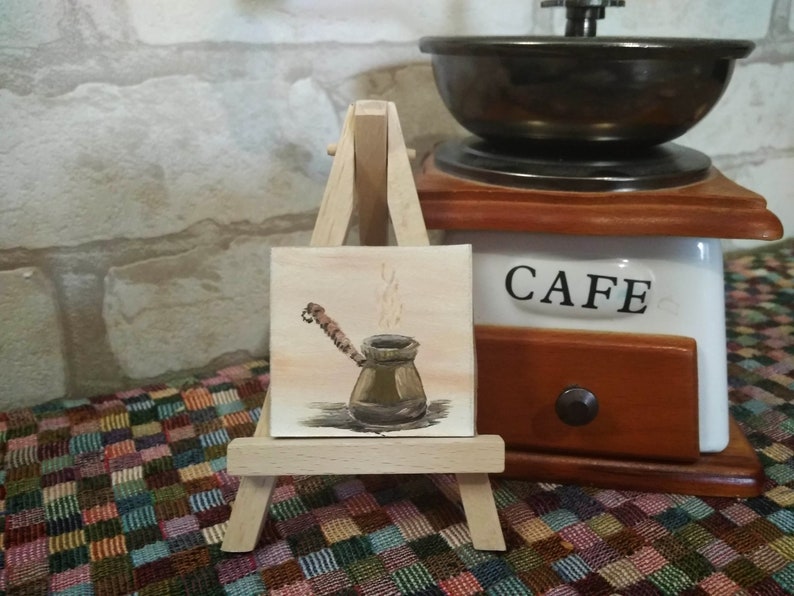 Mini Painting Magnet Cezve Original Handmade Small Oil Painting on primed board miniature coffee maker fine art romantic gift decor