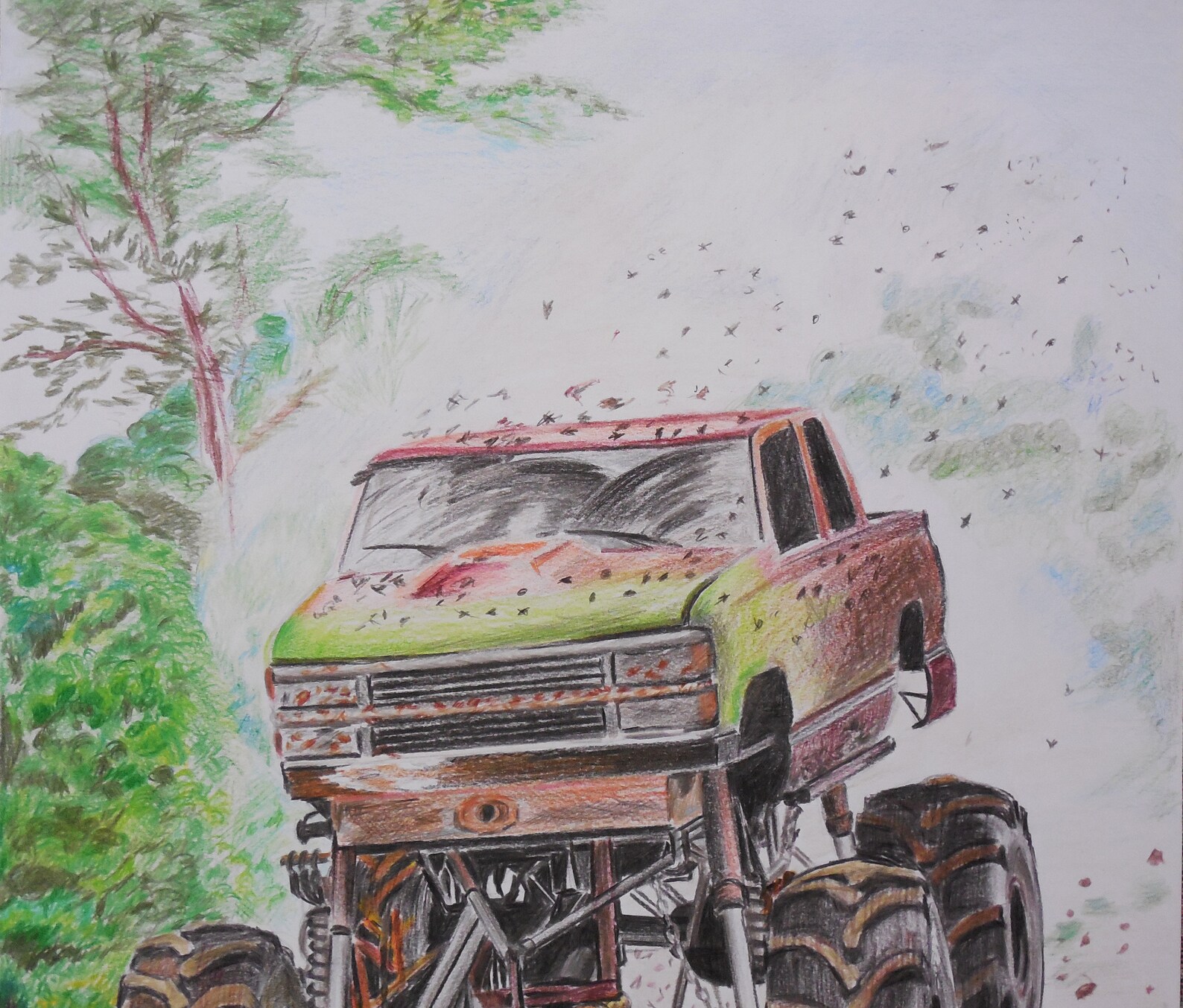 Monster Truck Car Original Handmade Colored Pencils Drawing on Etsy