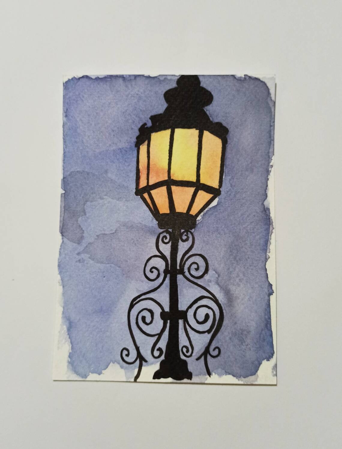 Street lamp. Old City Original Handmade watercolor painting Etsy