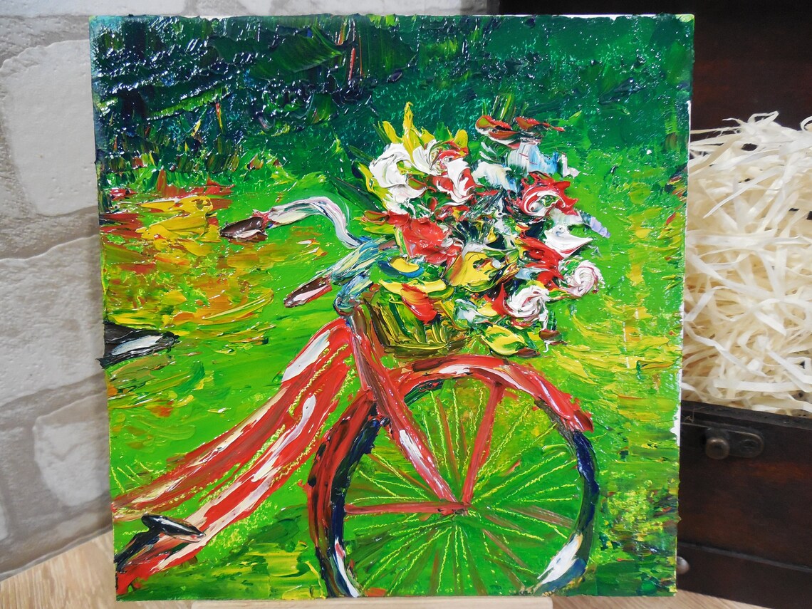 painting of bicycle with flowers