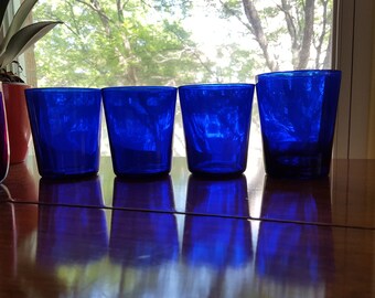 4 Cobalt Blue Glass Tumblers
