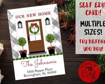 EDIT YOURSELF New Home Holiday Card, Christmas Card, Change of Address, New Address, Christmas wreath, Farmhouse, Digital printable,
