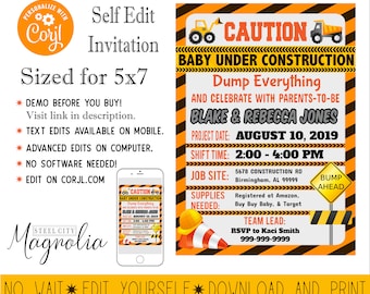 EDIT YOURSELF Construction Baby Shower invitation, Caution, Baby Bump, Baby Under Construction, 5x7 Digital printable, template, download