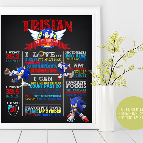 Sonic, Sonic the Hedgehog, Birthday Custom Chalkboard Poster Sign