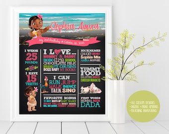 Signe d'affiche personnalisé de chalkboard d'anniversaire de Moana ou premier anniversaire de bébé Moana