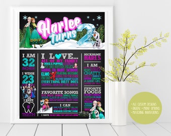 Frozen 2 Anniversaire congelé Anniversaire congelé Congelé Anna Elsa Olaf Custom Chalkboard Affiche Signe