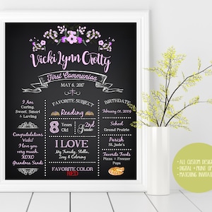 First Communion Poster, Baptism Poster, First Communion Chalkboard Poster,  First Holy Communion, Baptism Chalkboard