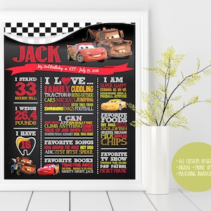 Cars, Lightening McQueen, Matar,  Birthday Custom Chalkboard Poster Sign