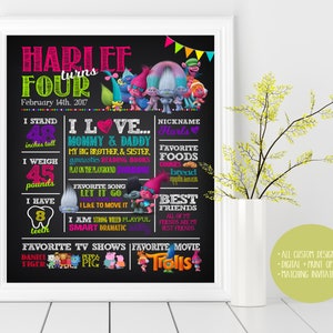 Trolls Birthday Custom Chalkboard Poster Sign