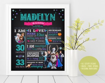 Signe congelé d'affiche de craie de craie d'anniversaire d'Anna Elsa Olaf