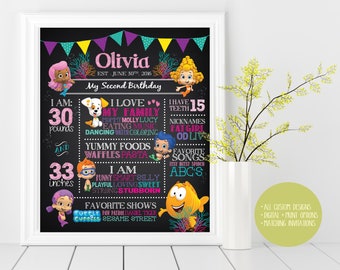 Bubble Guppies eerste verjaardag aangepaste schoolbord poster teken