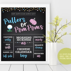 Baby Shower, Love Story, Old Wives Tales, Gender Reveal, Putters or Pom Poms Custom Chalkboard Poster Sign