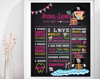 Dirty Thirty Dirty 30 Pirate Birthday Custom Chalkboard Poster Sign