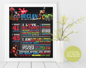 Avengers Super Heroes Superhero Birthday Custom Chalkboard Poster Sign