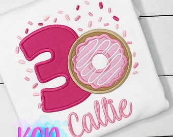 Girls Donut Birthday Shirt | 3rd Birthday Shirt | 3rd Birthday Girl Tee | Donut Birthday Party | Pink Donut Tee | Third birthday Tee