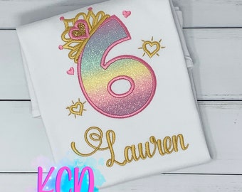 6th Birthday Princess Shirt, Princess Birthday Girl Shirt, Princess Crown Birthday Shirt, Birthday Princess Shirt, Number With Crown
