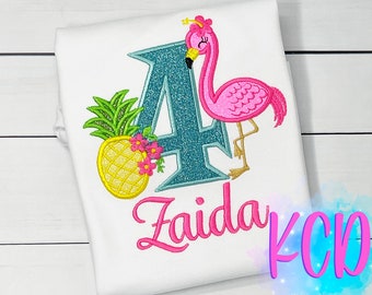 Flamingo Birthday Shirt | Flamingo 4th Birthday Shirt | 4th Birthday Flamingo Shirt  | Tropical Birthday Outfit | 4th Birthday Girl Shirt