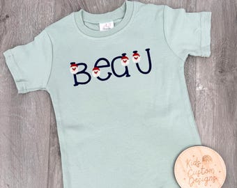 Personalized Name Santa Hat Embroidered Christmas Shirt – Custom Kids Holiday Outfit – Toddler & Baby Christmas Shirt