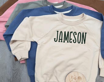 Personalized Toddler Embroidered Sweatshirt, Organic Cotton Kids Crewneck