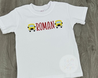Personalized Back to School T shirt, Embroidered Monogram Bus Shirt