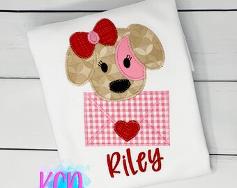 Girls Valentine's Day Puppy Dog Shirt | Embroidered Cotton Top