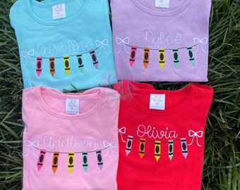 Back to school shirt, Crayon Monogram Shirt, Crayon Name Shirt, Personalized Embroidered Girls Shirt, Custom Back to school shirt