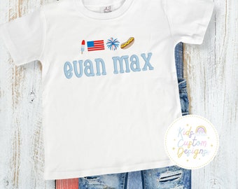 Toddler 4th of July Embroidered Monogram Shirt, Personalized Tee