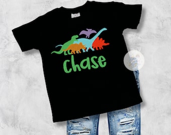 Custom Embroidered Dinosaur Boys Birthday Shirt, Personalizable Kids Tee with T-Rex, Stegosaurus, Triceratops, Brachiosaurus, Dino Birthday