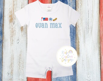 Embroidered American Flag Baby Romper, 4th of July Outfit