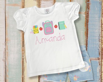 Girls Embroidered Back to School Shirt, Custom Kids Tee