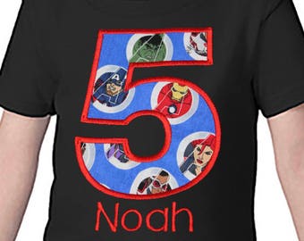 Boys Avengers Marvel birthday shirt add Name free ANY AGE embroidered