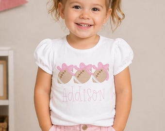 Girls Football Shirt, Custom Embroidered Toddler Football with Bows Tee
