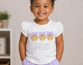 Girls Personalized Basketball Shirt – Embroidered Puff Sleeve Tee with Bows