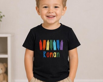 Personalized Crayon Embroidered Shirt - Back to School Kids Shirt - Boys or Girls Crayon Name Shirt - Preschool Kindergarten Shirt