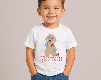 Boys Embroidered 4th of July Shirt, Custom Dog Stars Independence Day Tee
