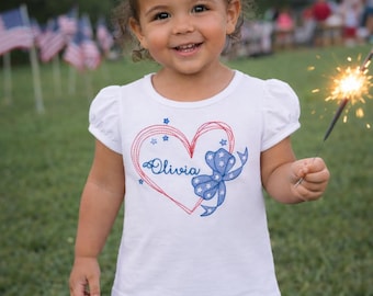 Girls Personalized Fourth of July Shirt, Embroidered Toddler patriotic shirt