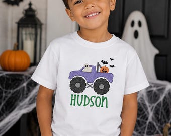 Boys Halloween Personalized Shirt, Monster Truck Embroidered Tee