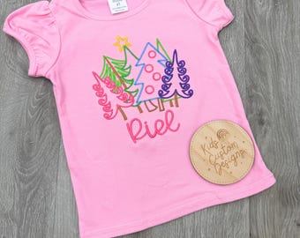 Personalized Christmas Tree Embroidered Shirt – Custom Kids Holiday Shirt – Toddler & Baby Christmas Outfit