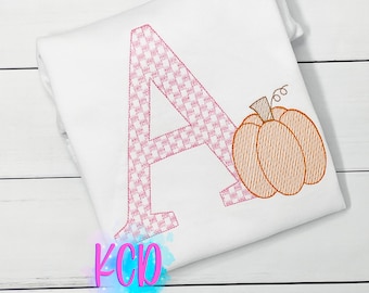 Girls Fall Shirt | Embroidered Monogram Pumpkin, Thanksgiving