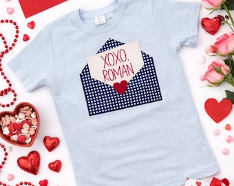 Kids Embroidered Valentines Day Shirt, Personalized Love Letter Valentines Tee, Boy Shirt