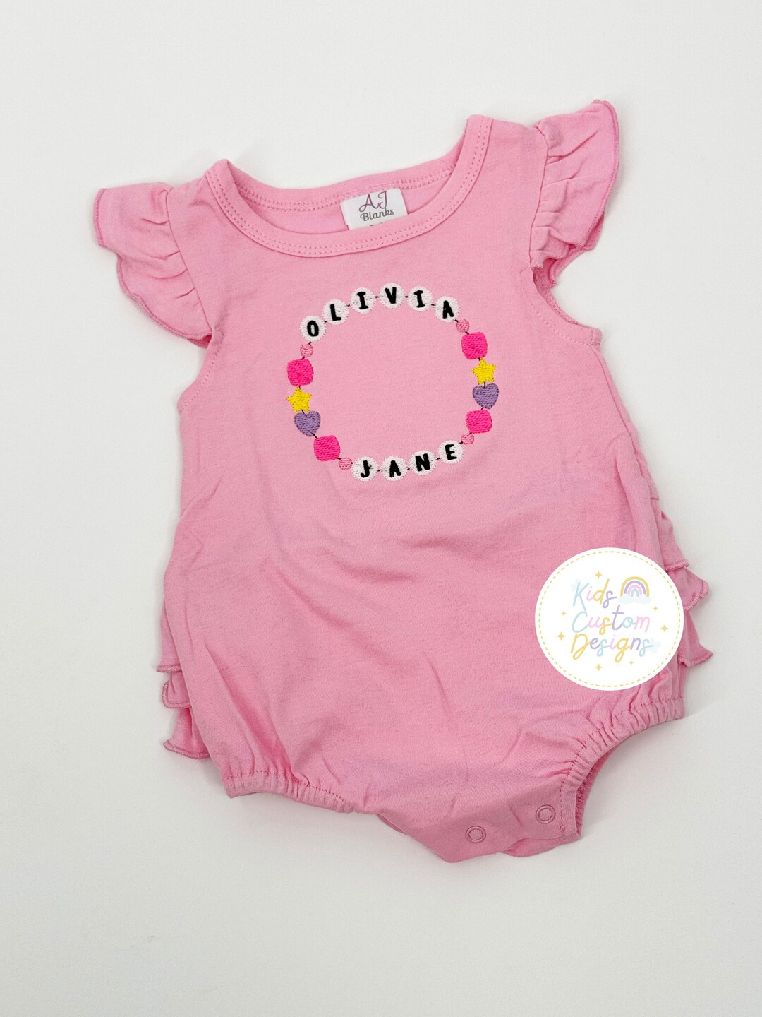 Baby Name Announcement Romper, Bracelet Baby Name Romper, Cute Baby